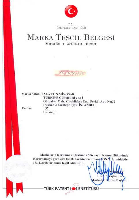 Türk Patent Enstitüsü — Marka tescil belgesi
