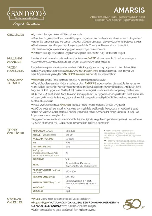 Sandeco Amarsis teknik föyü