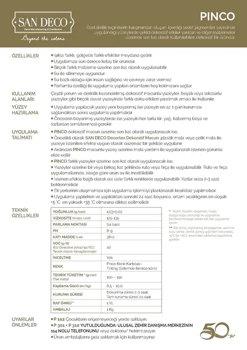 Sandeco Pinco teknik föyü